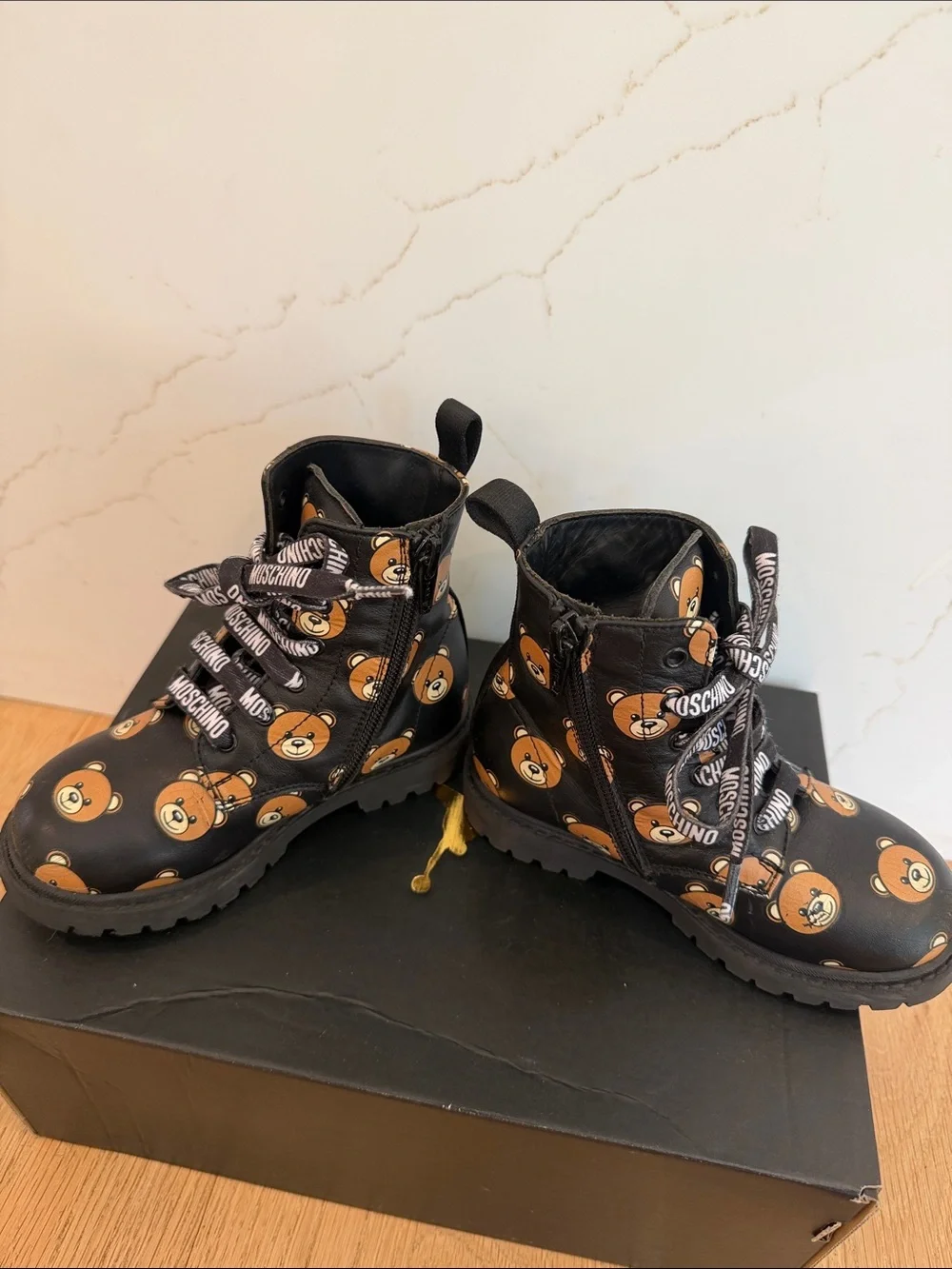 Moschino Black Teddy Face Lace-Up Boots